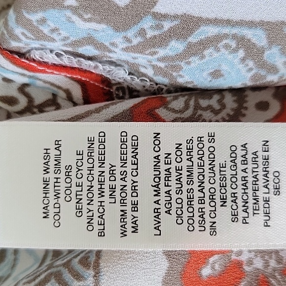 Chico's Orange White Paisley Vneck Popover Tunic Blouse Size XL - Picture 9 of 9